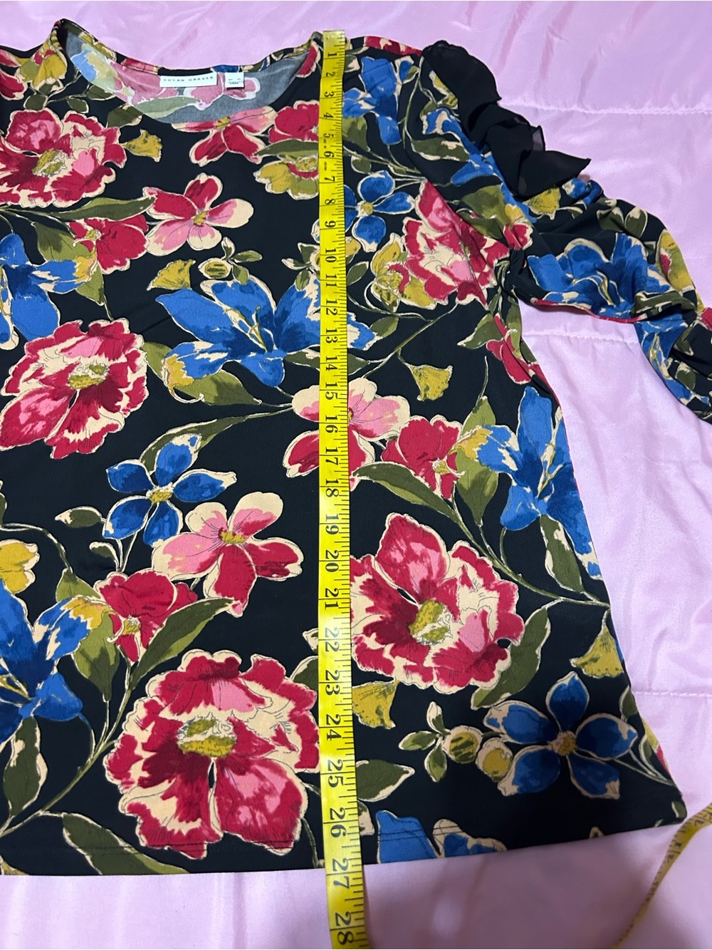 Susan Graver Liquid Knit Blouse Top Size XL Colorful Floral Ruffle Feminine - Picture 6 of 7